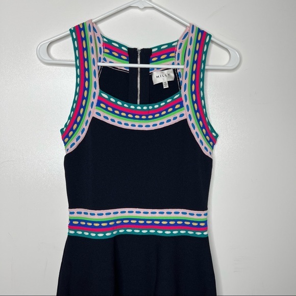 Milly Woven Trim Scoop Flare Dress Women’s Size Small - Picture 4 of 10